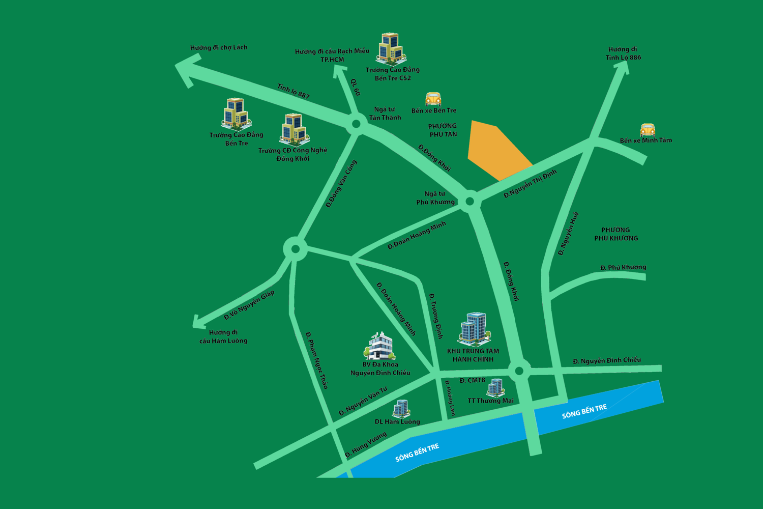 Located in the prominent center of Ben Tre city with a scale of 112,521m2